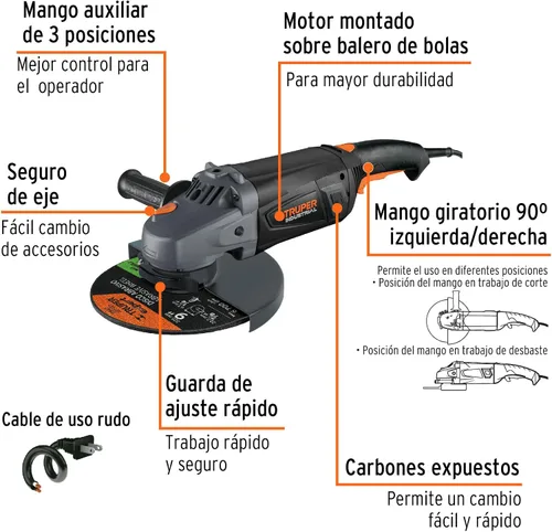 Miniatura 2 de TRUPER ESMA-9N2 Amoladora angular 9, industrial, 2300 W