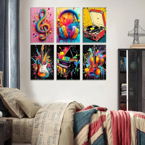 Miniatura 5 de Aihonmin Graffiti instrumental, paquete de 6 pinturas por números para adultos, kit de pintura musical por números, sobre lienzo para principiantes