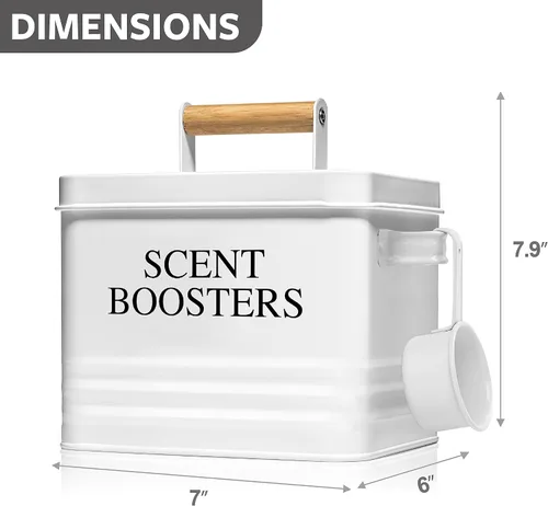 Miniatura 3 de Calindiana Modern Farmhouse - Recipiente dispensador de perlas de metal para lavandería con cuchara para decoración y accesorios de lavandería