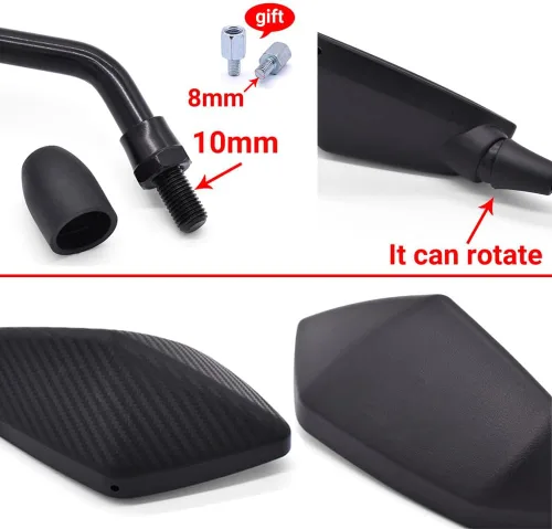 Miniatura 6 de KaftKO Espejos de motocicleta, para Y-AMAHA MT125 MT01 MT03 MT25 YBR-125 YZF-R15 XT660 Espejo lateral para manillar de motocicleta, 0.315 in, 0.394