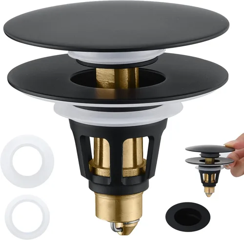 Miniatura 16 de Tapón Universal para Lavabo de Baño - Filtro de Drenaje de Lavabo con Rebote, Tapón de Drenaje Emergente de Níquel Cepillado, Tapón de Fregadero