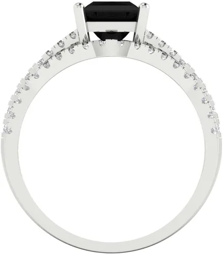 Miniatura 4 de Anillo de compromiso de ónix negro natural con grabado personalizado de corte princesa de 2.01 quilates para boda, juego de novia curvado, oro