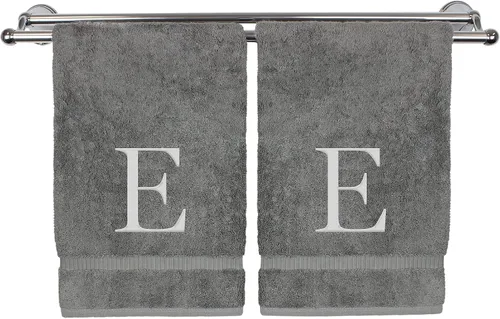 Miniatura 8 de Toalla de mano monogramada, regalo personalizado, juego de 2 - Toalla bordada con letra de bloque dorada - Extra absorbente 100% algodón turco