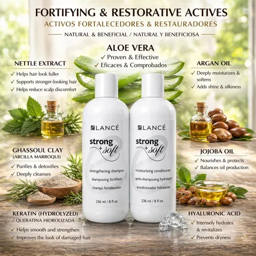Miniatura 2 de Set de champú y acondicionador para el crecimiento y reparación del cabello con romero, minoxidil, biotina, argán y queratina - eLANCÉ Strong + Soft