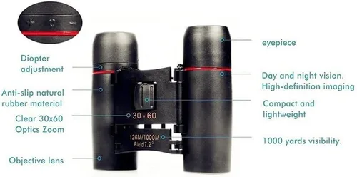 Miniatura 3 de Mini prismáticos portátiles de 30 x 60, telescopio plegable de ángulo de visión amplio con visión nocturna con poca luz para observación de aves al