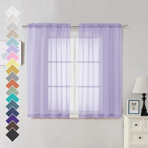 Miniatura 139 de OVZME - Cortinas traslúcidas blancas de 45 pulgadas de largo, 2 paneles, cortinas de gasa con bolsillo para barra para ventanas pequeñas, cada una