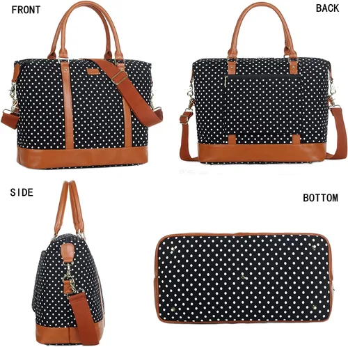 Miniatura 3 de BAOSHA HB-28 - Bolsa de lona de viaje para mujer y mujer bolsa de mano para llevar durante la noche Punto Negro 16 x 12 x 8 inch