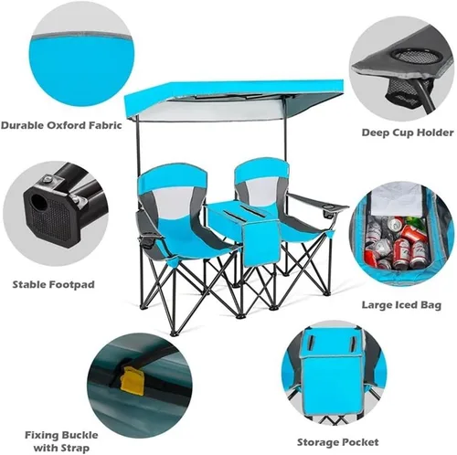 Miniatura 5 de Pemberly Row Sillas plegables portátiles con toldo para acampar con portavasos azul