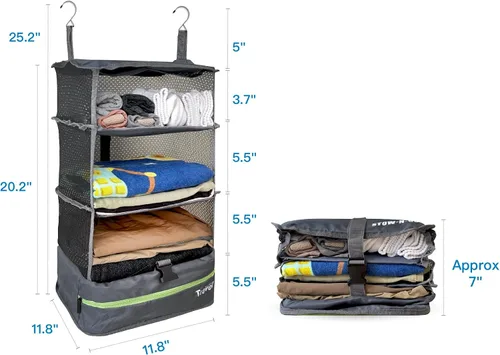 Miniatura 2 de Grand Fusion Stow-N-Go Organizador de equipaje de viaje Estantes de viaje colgantes portátiles, organizador de armario de mano, cubos de embalaje