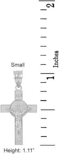 Miniatura 2 de Saint Collection Colgante de cruz de crucifijo de San Benito de oro blanco macizo de 14 quilates 110 pulgadas Oro blanco