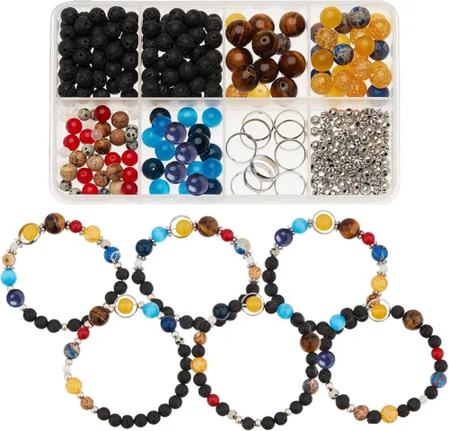 Miniatura 10 de SUNNYCLUE 1 caja de cuentas de planeta del sistema solar, cuentas de piedras preciosas naturales de 0.236 pulgadas a granel, kit de fabricación
