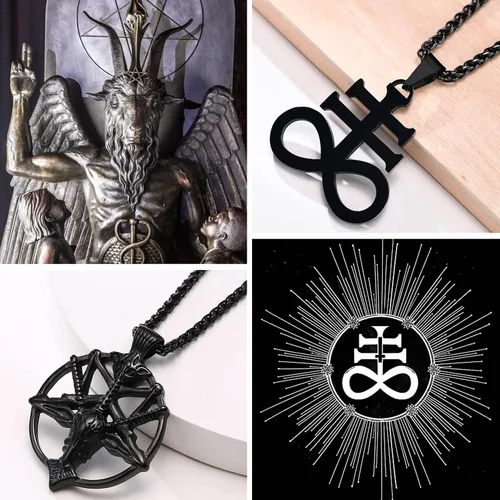 Miniatura 2 de Collar de Satán con dije de cabeza de cabra baphomet, collar de iglesia de Satanás, sello de baphomet, cabra satánica de Mendes, cabeza de cabra