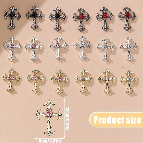Miniatura 2 de Dijes de cruz 3D, 60 piezas de decoración de uñas de cruz de cristal dorado y plateado para arte de uñas, dijes de cruz de diamantes de imitación