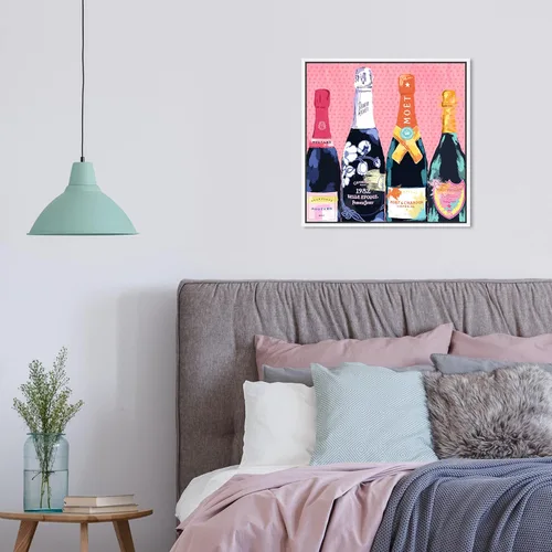 Miniatura 5 de The Oliver Gal Artist Co. Drinks and Spirits - Lienzo decorativo para pared, diseño de Pass The Bottle, con marco de champán, 16 x 16 pulgadas