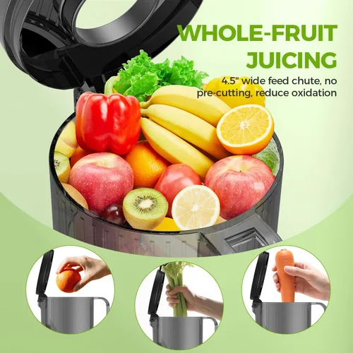 Miniatura 2 de Máquinas exprimidoras, exprimidor de prensa en frío para frutas y verduras enteras, exprimidores de masticación lenta con canal de alimentación