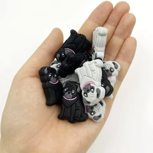 Miniatura 6 de 10 cuentas de perro de dibujos animados de animales con forma de carlino, cuentas focales para bolígrafo, llavero, joyería, pulseras, collares