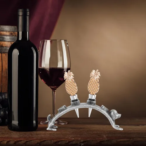 Miniatura 2 de Gadpiparty Dog Design - Tapones de vino de 4 agujeros, soporte para botellas, ramo de aleación para botella de vino, soporte para tapones