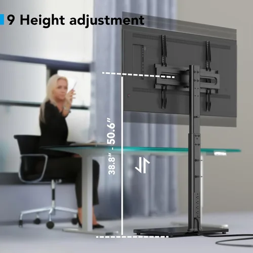Miniatura 3 de AX WABER - Soporte de piso para TV con toma de corriente, soporte universal para TV de 27 a 65 pulgadas hasta 88 libras, giro de 70 grados, 9