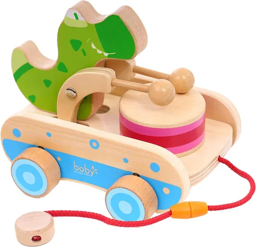 Juguete de Madera de jalar para bebé, Juguete de Cocodrilo con Tambor para niños, Juguete para bebés que arrastran y aprenden a caminar, Cuerda de