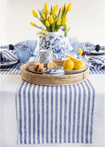 Miniatura 17 de Solino Home Camino de mesa de lino de 36 pulgadas – Amalfi Stripe 100% lino puro, camino de mesa azul marino y blanco, 14 x 36 pulgadas, ideal