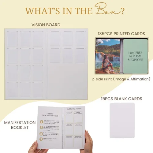 Miniatura 3 de Kit de tablero de visión – Tablero de ensueño prefabricado con suministros de imágenes de manifestación, libro de collage de objetivos para pared