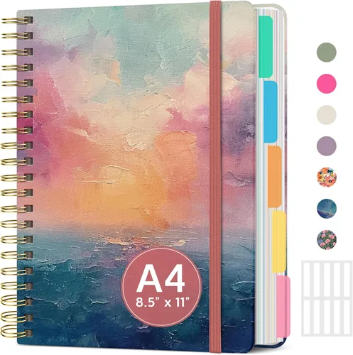 Miniatura 16 de Cuadernos grandes de espiral rayados para el trabajo con divisores y pestañas extraíbles, 8.5 x 11 pulgadas, bonito cuaderno de tapa dura de 5 A