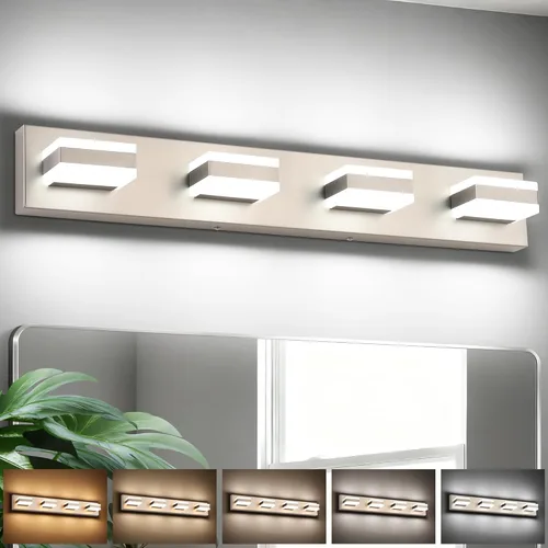 Miniatura 29 de SOLFART Luces de tocador de baño negras regulables LED modernas sobre el espejo, iluminación de baño negra para la pared del baño S8568 (5 luces)