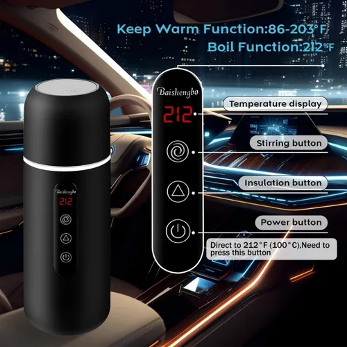 Miniatura 3 de Hervidor eléctrico de viaje, calentador de café de coche de 12 V/24 V, caldera de agua caliente portátil, pequeño calentador de agua caliente