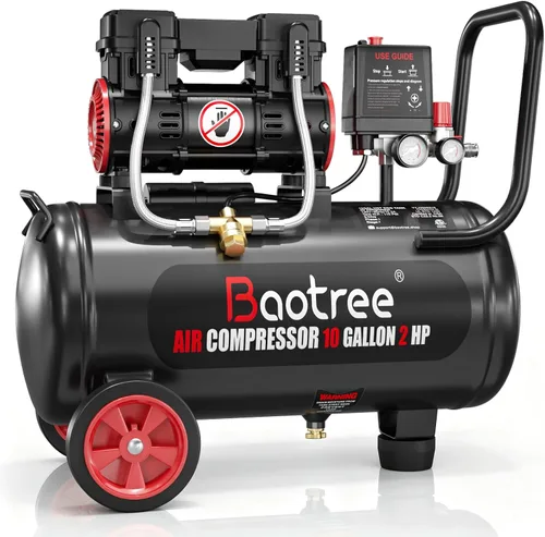 Miniatura 10 de 3 Gallon Ultra Quiet Air Compressor with Two Quick Couplers, 1.2HP MAX 115PSI Oil-Free Air Compressor Steel Tanks, 70dB Air Compressor with Wheels