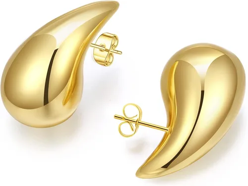 Miniatura 14 de Aretes de aro de oro gruesos para mujer, ligeros, con forma de gota de agua, aretes de aro abiertos y huecos en forma de lágrima, plata y oro