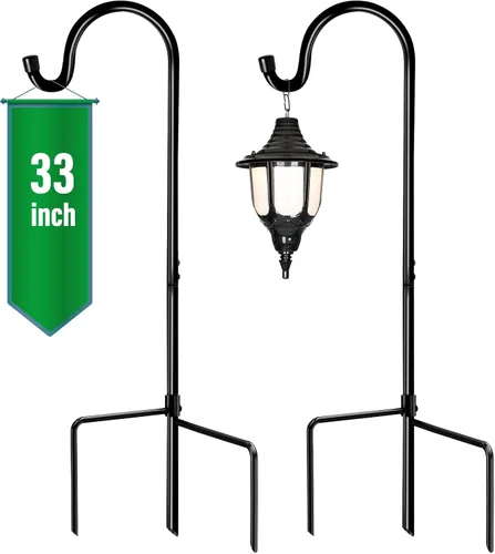 GOFORWILD Paquete de 2 ganchos de pastor, color negro, 33 pulgadas de alto, hecho de metal de alta calidad para decoración de jardín, colgador de