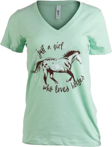 Just a Girl Who Loves Horses - Camiseta con cuello en V para mujer joven