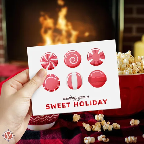 Miniatura 2 de 2026 Wishing You A Sweet Holiday! Tarjetas de felicitación – Caramelos de Navidad antiguos rojos y blancos – Saludos, invitaciones, agradecimientos