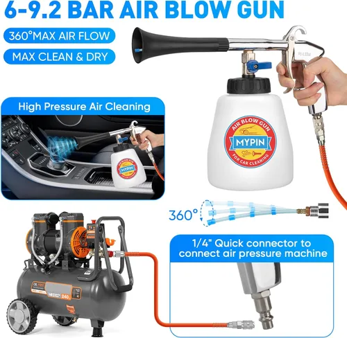Miniatura 2 de Juego de pistola de limpieza de coche de aluminio con boquilla cónica, pistola de aire de alta presión de 6-9.2Bar con 2 juegos de boquilla, pistola