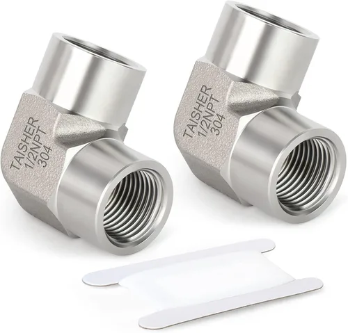 Miniatura 12 de TAISHER 2 piezas de acero inoxidable 304 cuadrado codo Barstock Street de 90 grados, tubo hembra NPT de 1/8 pulgadas a tubo hembra NPT de 1/8