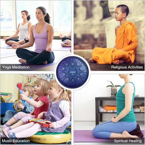 Miniatura 6 de LEKATO Tambor de Lengua de Acero de 6 Pulgadas, 11 Notas, Tambor de Lluvia para Exteriores D Mayor Handpan Tambor para Educación Musical Meditación