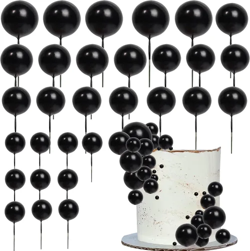24 piezas de adornos para pastel con bolas, adornos para cupcakes, bolas de espuma con forma de pastel, púas de pastel con forma de bola, globos de