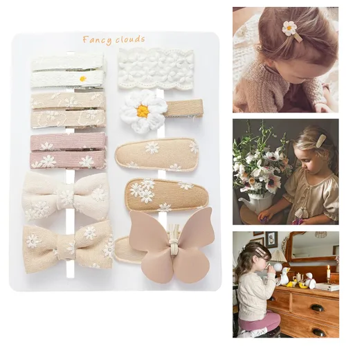 13 piezas de pinzas para el cabello para niñas con lazos mariposa y flores, pinzas de cocodrilo forradas de 2 pulgadas y pasadores, accesorios para