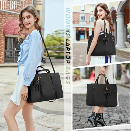 Miniatura 2 de Bolsa de computadora portátil para mujer, bolsa de mano para laptop de 15.6 pulgadas, bolsa de cuero impermeable, maletín grande y ligero, bolsa