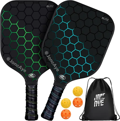 Miniatura 10 de JoncAye Pickleball Paddles Set of 4 or 2, USAPA Approved Fiberglass Rackets with Outdoor Indoor Balls, Bag, Overgrip, Lightweight for Family, Azul