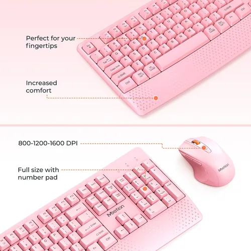 Miniatura 3 de MEETION Teclado y ratón inalámbricos, teclado inalámbrico de tamaño completo con reposa muñecas, ratón ajustable de 3 DPI, juego de teclado y ratón