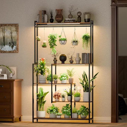 Miniatura 2 de MJOMKN Soporte grande para plantas de interior con luz de crecimiento, estante de metal para plantas de 72 pulgadas de alto, soporte para 12 macetas