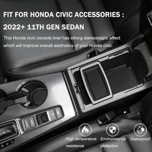 Miniatura 3 de Accesorios para Honda Civic 2022 2023 2024 2025 2026 11ª Generación Sedán Inserto de Portavasos Forro de Consola Central Alfombrillas de Ranuras