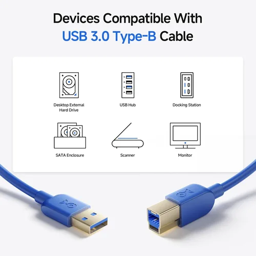 Miniatura 3 de Cable Matters cable USB 3.0 tipo A a B de máxima velocidad, Azul Azul / Patchwork