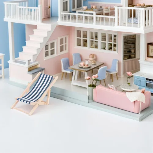 Miniatura 5 de Paquete de 3 sillas y mesa de playa en miniatura, juego de muebles de playa en miniatura a escala 1:12, sillas de playa pequeñas para decoración