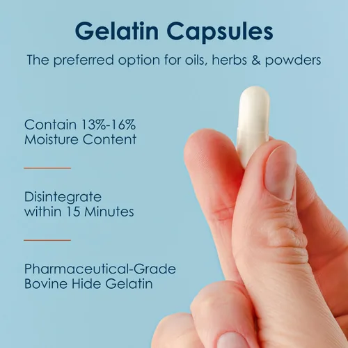 Miniatura 7 de Capsuline Cápsulas de gelatina vacías tamaño 4, negro/transparente, 1000 unidades, sin gluten, Kosher, con certificación OGM Pastillas bovinas