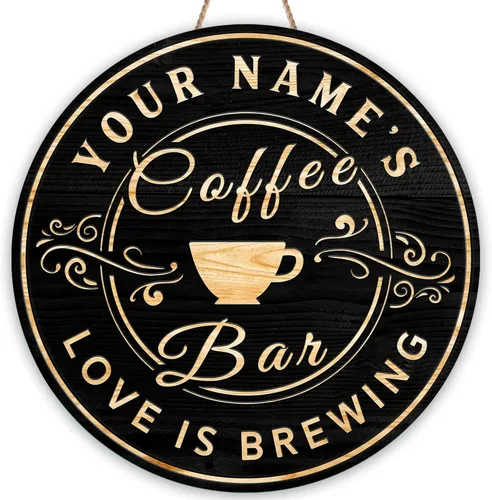 Artsy Woodsy Letrero personalizado de madera para cafetería, placa de pared para decoración de cocina, regalos personalizados para amantes del café,
