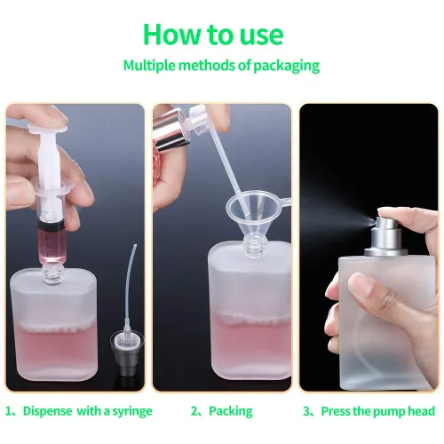 Miniatura 5 de Paquete de 2 botellas vacías de vidrio esmerilado de 3.4 fl oz/3.38 onzas, atomizador de perfume, botellas de perfume vacías recargables en aerosol