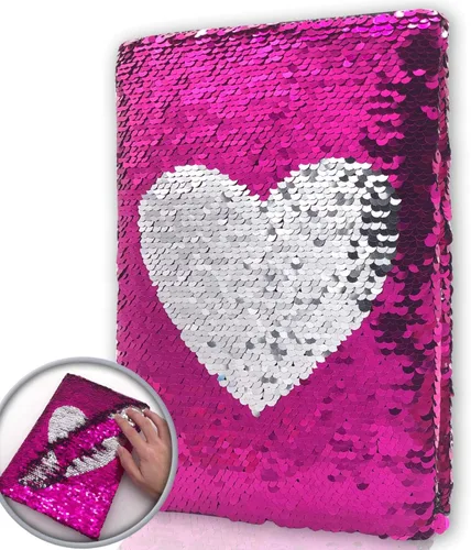 Miniatura 8 de GINMLYDA Diario de lentejuelas para niñas de 8.5 x 5.5 pulgadas, 160 páginas rayadas para niñas, cuaderno reversible de mariposa con secuencia