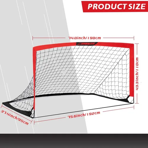Miniatura 2 de L RUNNZER Portería de fútbol para niños, red de fútbol desplegable para patio trasero, juego de 2 con funda de transporte portátil Rojo